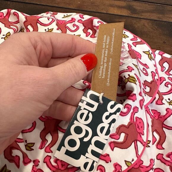 NWT Roller Rabbit Lovely Monkey Polo Pajama Top Large Red - Picture 6 of 9